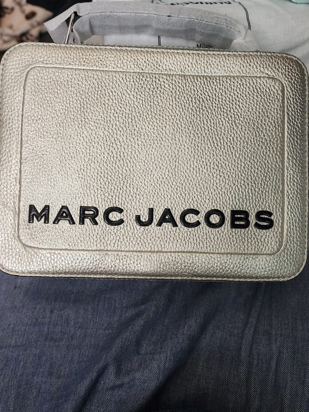 NWT Marc Jacobs Metallic Platinum Pebbled Box Crossbody Bag